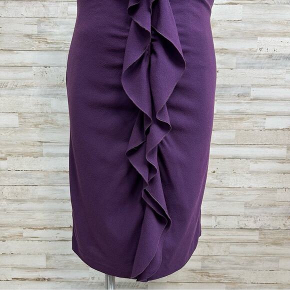Elie Tahari Ruffle Wool Blend Sheath Dress Size 8 Purple Sleeveless Zip Front - Picture 3 of 14